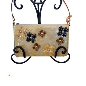 Louis Vuitton Butter Yellow  and Black Floral Wristlet vintage